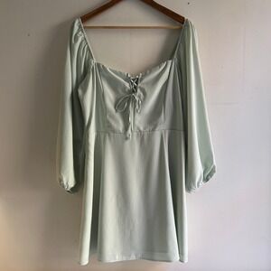 Light Green Puff Sleeve Square Neck Lace Up Mini Dress Abercrombie & Fitch Large